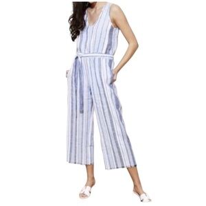 ANTHROPOLOGIE Cloth & Stone Striped Linen Blend Open Back Cropped Jumpsuit S